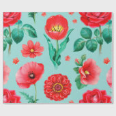 Papier Cadeau Illustrations aquarelles de fleurs rouges. Inséabl (Plat)