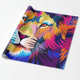 Papier Cadeau illustrations colorées, lion, design simple - vi