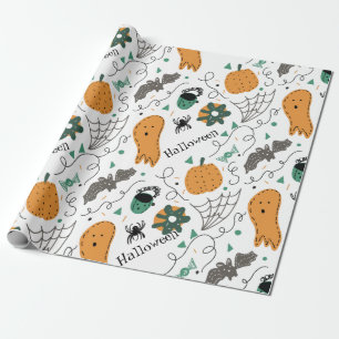 Papier Cadeau Illustrations de Doodles d'Halloween Citrouille mi
