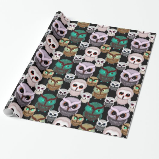 Papier Cadeau Illustrations de hiboux mignons motif (Déroulé)