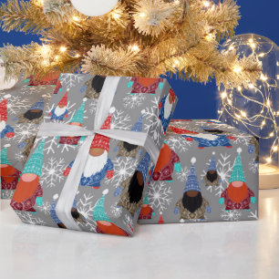 Papier Cadeau Illustrations Gnomes Snowflake Motif de Noël