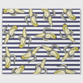 Papier Cadeau Illustrations mignonnes de banane sur des rayures (Plat)