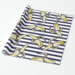 Papier Cadeau Illustrations mignonnes de banane sur des rayures