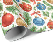 Papier Cadeau Illustrative Ornaments & Pine Wrapping Paper (Coin rond)