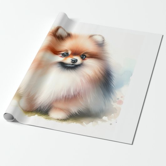 Papier Cadeau Image d'aquarelle mignonne Pomeranian (Déroulé)
