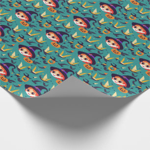 Papier Cadeau Image d'Halloween avec le visage d'une sorcière he