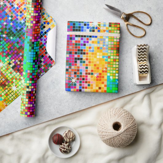 Papier Cadeau Image d'un motif de parties scintillant disco colo (Artisanat)