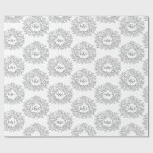 Papier Cadeau Image monogramme feuille dessin gris foncé sur bla (Plat)