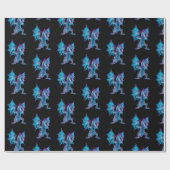 Papier Cadeau Imaginaire Bleu Feu Dragon noir (Plat)