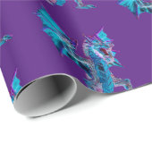 Papier Cadeau Imaginaire Blue Fire Dragon violet (Coin rond)