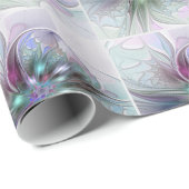 Papier Cadeau Imaginaire coloré Abstrait Fleur fractale moderne (Coin rond)