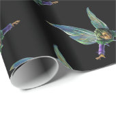 Papier Cadeau Imaginaire Fairy Motif sur Noir (Coin rond)