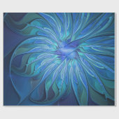 Papier Cadeau Imaginaire Fleur Bleue Motif, Art Fractal Abstrait (Plat)