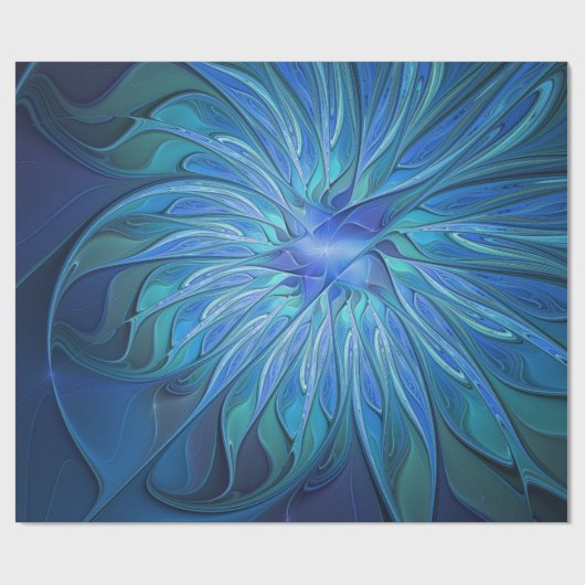 Papier Cadeau Imaginaire Fleur Bleue Motif, Art Fractal Abstrait (Plat)
