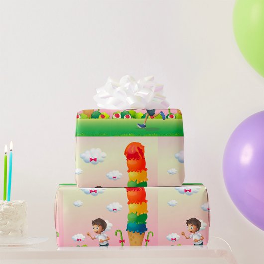 Papier Cadeau Imaginaire Ice Cream Cone avec Happy Running Boy
