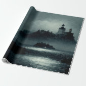 Papier Cadeau Imaginaire Island Lighthouse Misty Foggy Dark Nigh (Déroulé)