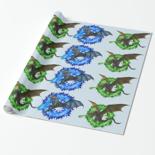 Papier Cadeau Imaginaire magique Serpent Dragon Respiration Feu