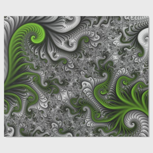 Papier Cadeau Imaginaire Monde Vert Et Gris Art Fractal Abstrait (Plat)