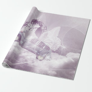 Papier Cadeau Imaginaire rose Cheval Volant Voiture Papillon Fée