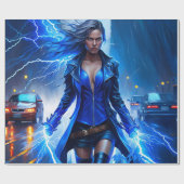 Papier Cadeau Imaginaire Super Héros Fille Avec Puissance Éclair (Plat)