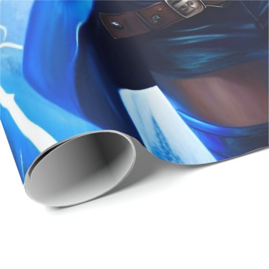 Papier Cadeau Imaginaire Super Héros Fille Avec Puissance Éclair (Coin rond)