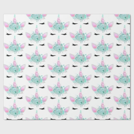 Papier Cadeau Imaginaire unicorne face carrelé partie envelopper (Plat)