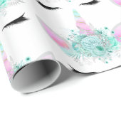 Papier Cadeau Imaginaire unicorne face carrelé partie envelopper (Coin rond)