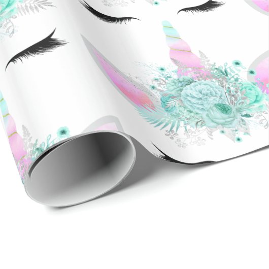 Papier Cadeau Imaginaire unicorne face carrelé partie envelopper (Coin rond)