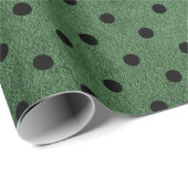 Papier Cadeau Impression à pois rustique noir et vert (Coin rond)