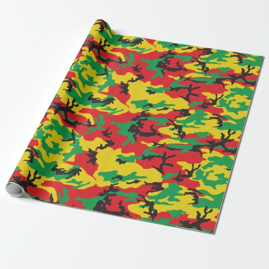 Papier Cadeau Impression camouflage Couleurs du drapeau Rasta (Déroulé)