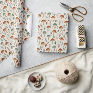 Papier Cadeau Impression champêtre rétro de champignons et de fe