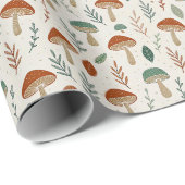 Papier Cadeau Impression champêtre rétro de champignons et de fe (Coin rond)