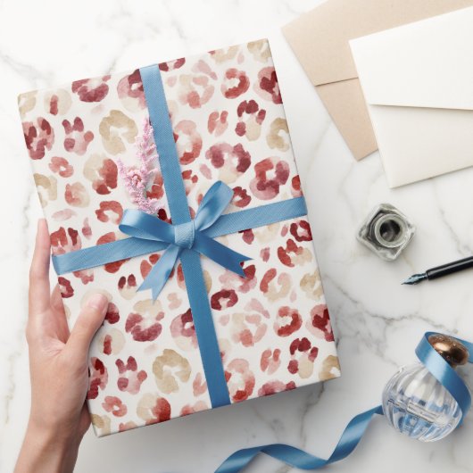Papier Cadeau Impression d'animal léopard crème rouge (Cadeaux)