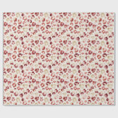 Papier Cadeau Impression d'animal léopard crème rouge (Plat)