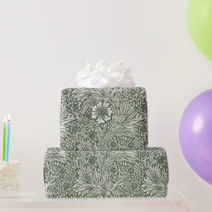 Papier Cadeau Impression d'art floral vert souci de William Morr
