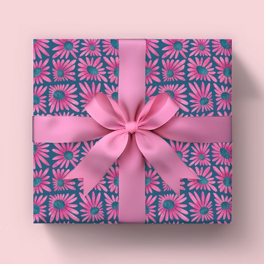 Papier Cadeau Impression de bloc floral moderne rose daisy