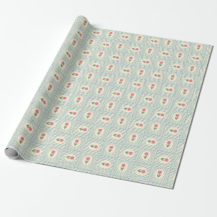 Papier Cadeau Impression de bloc floral rose rayé bleu