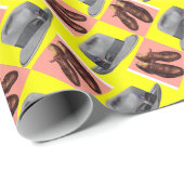 Papier Cadeau impression de fedora et chaussures wingtip des ann (Coin rond)