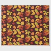 Papier Cadeau Impression de feuille d'automne dorée sur bordeaux (Plat)