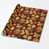 Papier Cadeau Impression de feuille d'automne dorée sur bordeaux (Déroulé)
