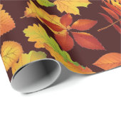 Papier Cadeau Impression de feuille d'automne dorée sur bordeaux (Coin rond)