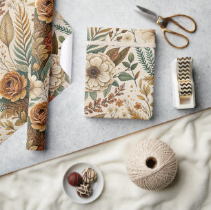 Papier Cadeau Impression de jardin de fleurs sauvages bohème à l