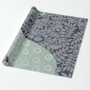 Papier Cadeau Impression de paon bleu Art Nouveau vintage Verneu