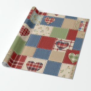 Papier Cadeau Impression de patchwork de cœur de ferme vintage