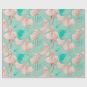 Papier Cadeau Impression de petite danseuse aux pastels bleus et (Plat)