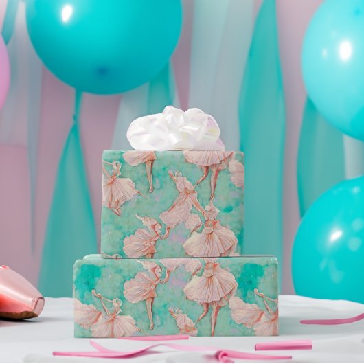 Papier Cadeau Impression de petite danseuse aux pastels bleus et