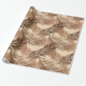 Papier Cadeau Impression feuille de palmier, marron foncé, beige (Déroulé)