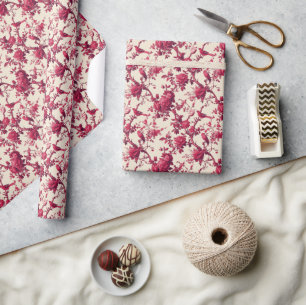 Papier Cadeau Impression florale aviaire rouge tranquille