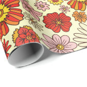 Papier Cadeau Impression florale chaude inspirée des années 70 (Coin rond)