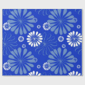 Papier Cadeau Impression florale moderne bleu électrique (Plat)